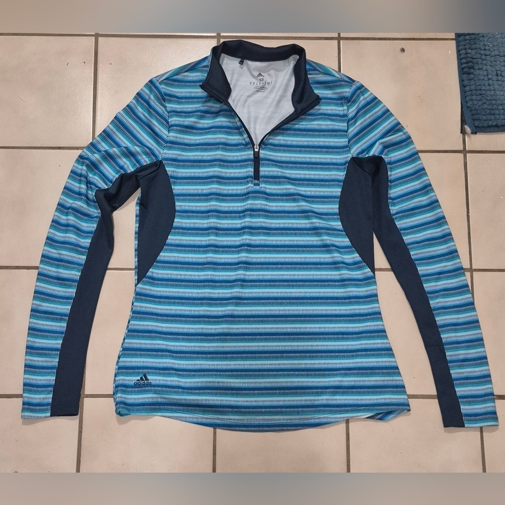 Adidas HEAT.RDY 1/4 Zip Long Sleeve Running Top Blue Striped XS